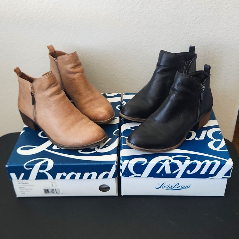 Lucky Brand Basel leather ankle bootie Black & Tan.  size 8